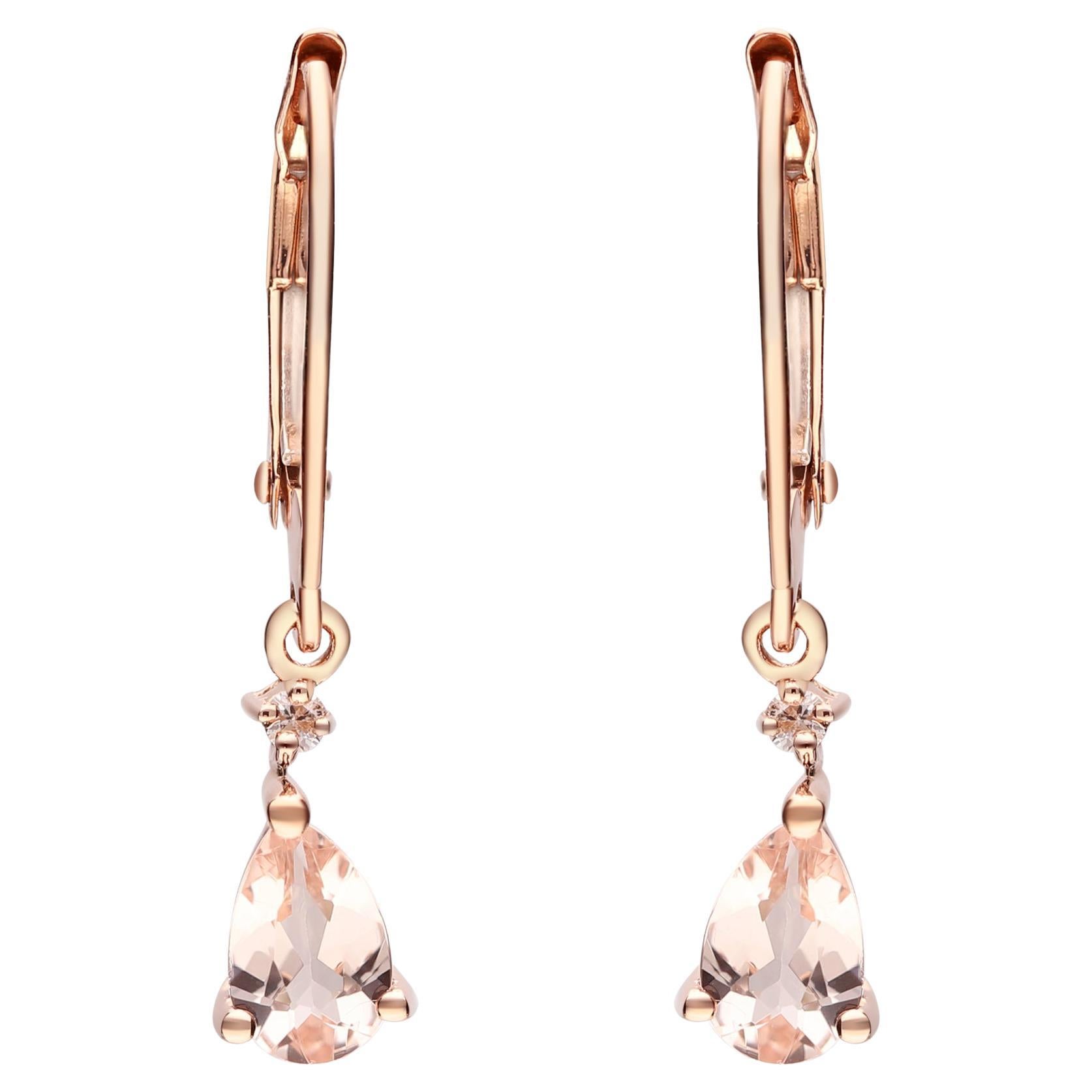 0.63 Carat Morganite Pear Cut Diamond Accents 14K Rose Gold Earring