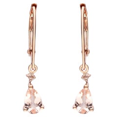 Boucles d'oreilles en or rose 14 carats avec diamants et morganite taille poire de 0,63 carat