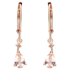 0.63 Carat Morganite Pear Cut Diamond Accents 14K Rose Gold Earring