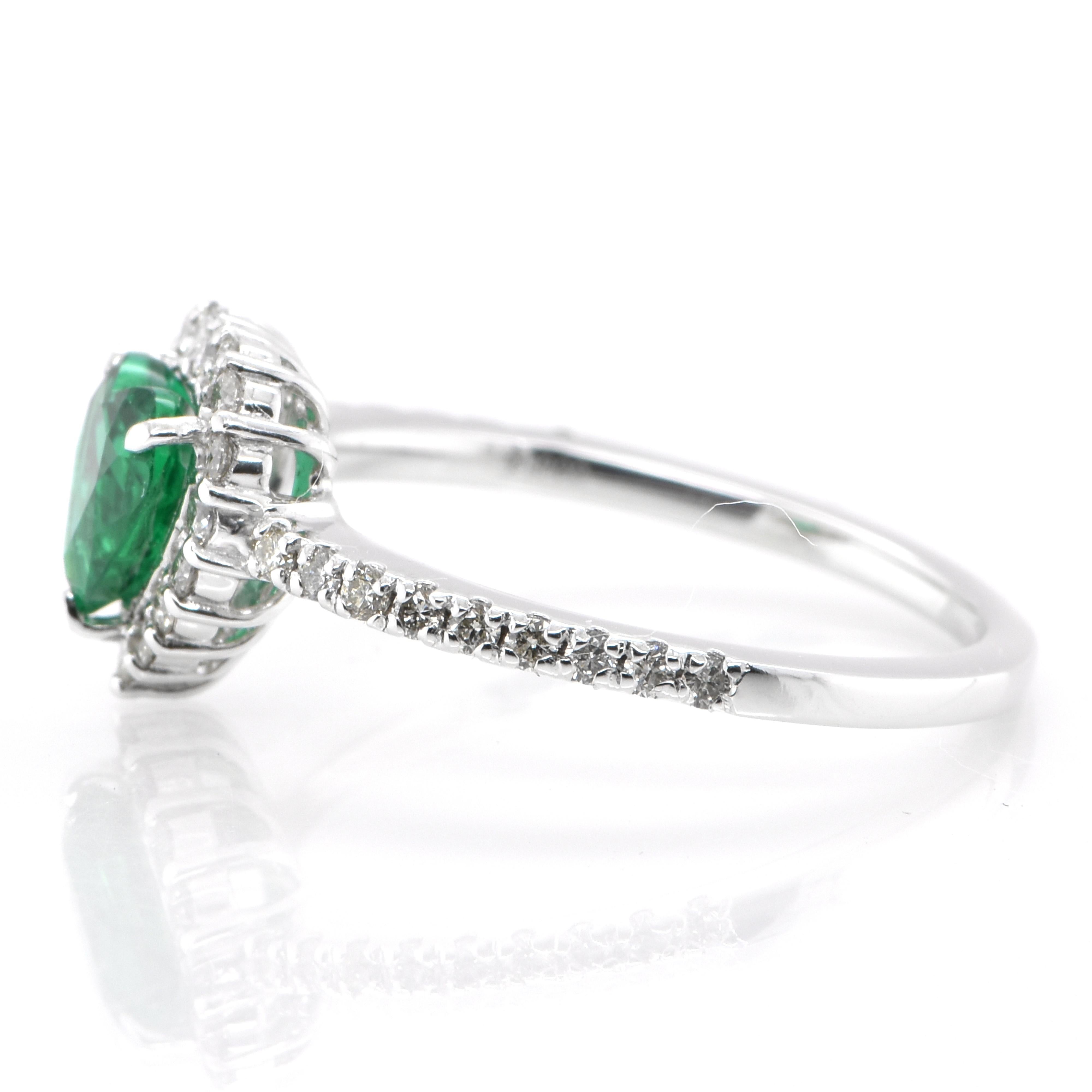 Heart Cut  0.63 Carat Natural, Heart-Cut, Zambian Emerald & Diamond Ring Set in Platinum For Sale