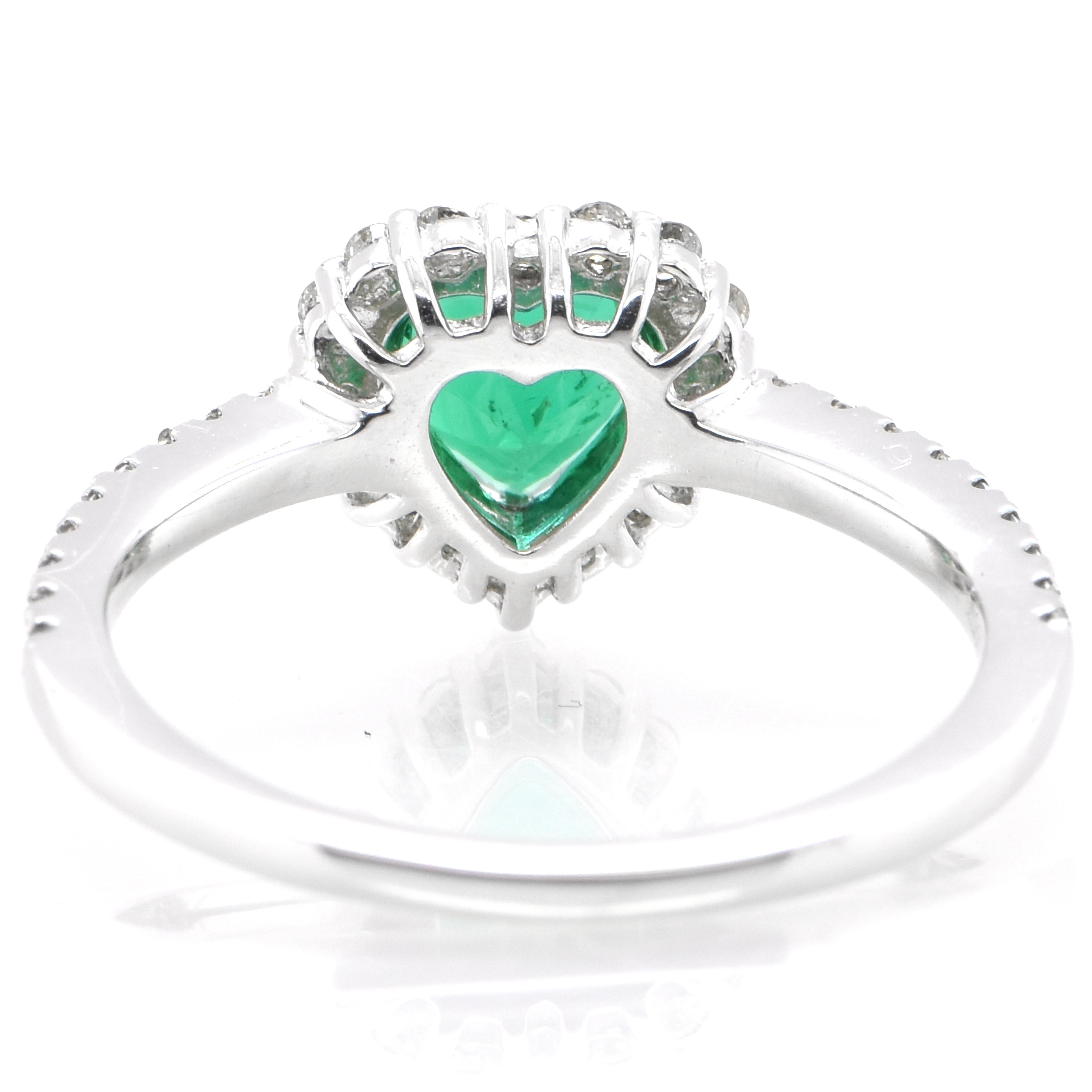 Women's  0.63 Carat Natural, Heart-Cut, Zambian Emerald & Diamond Ring Set in Platinum For Sale