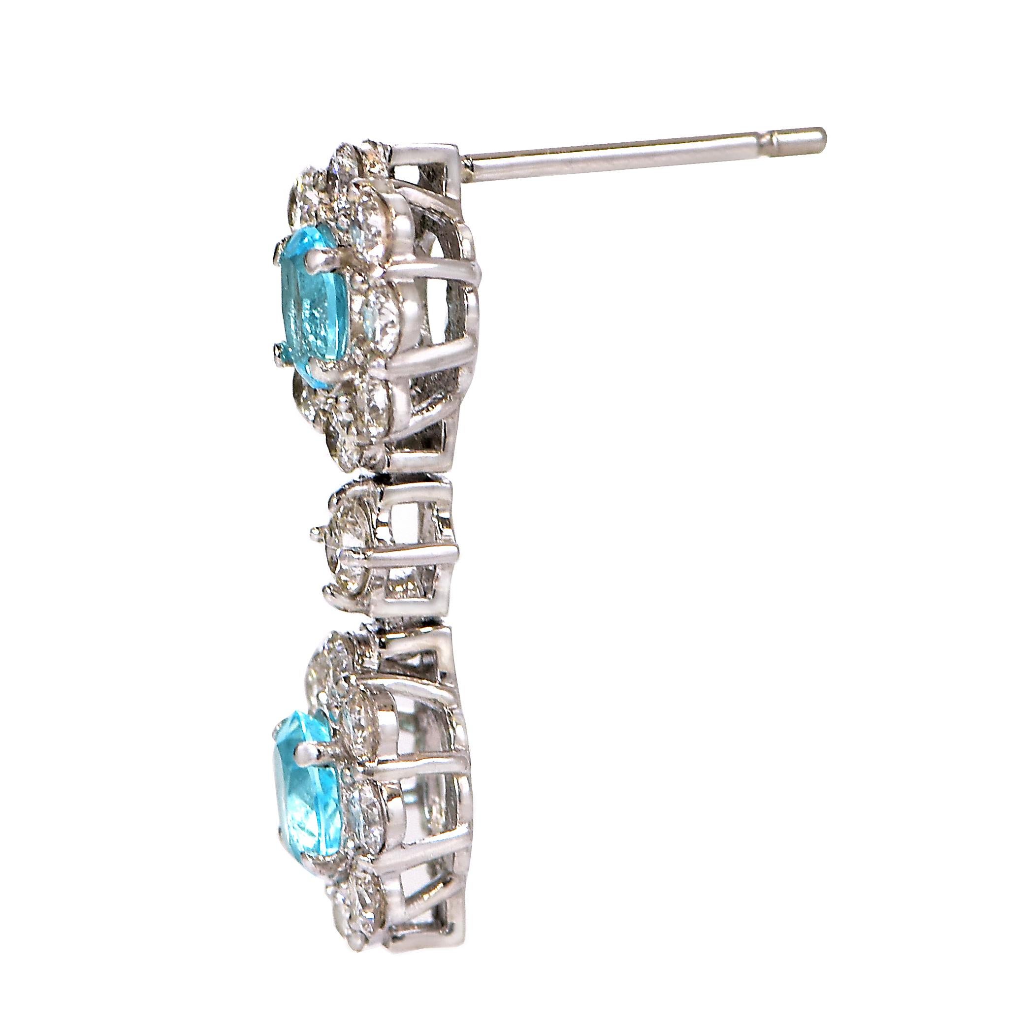 Oval Cut 0.63 Carat Neon Blue, Brazilian Paraiba Tourmaline & Diamond Earrings For Sale