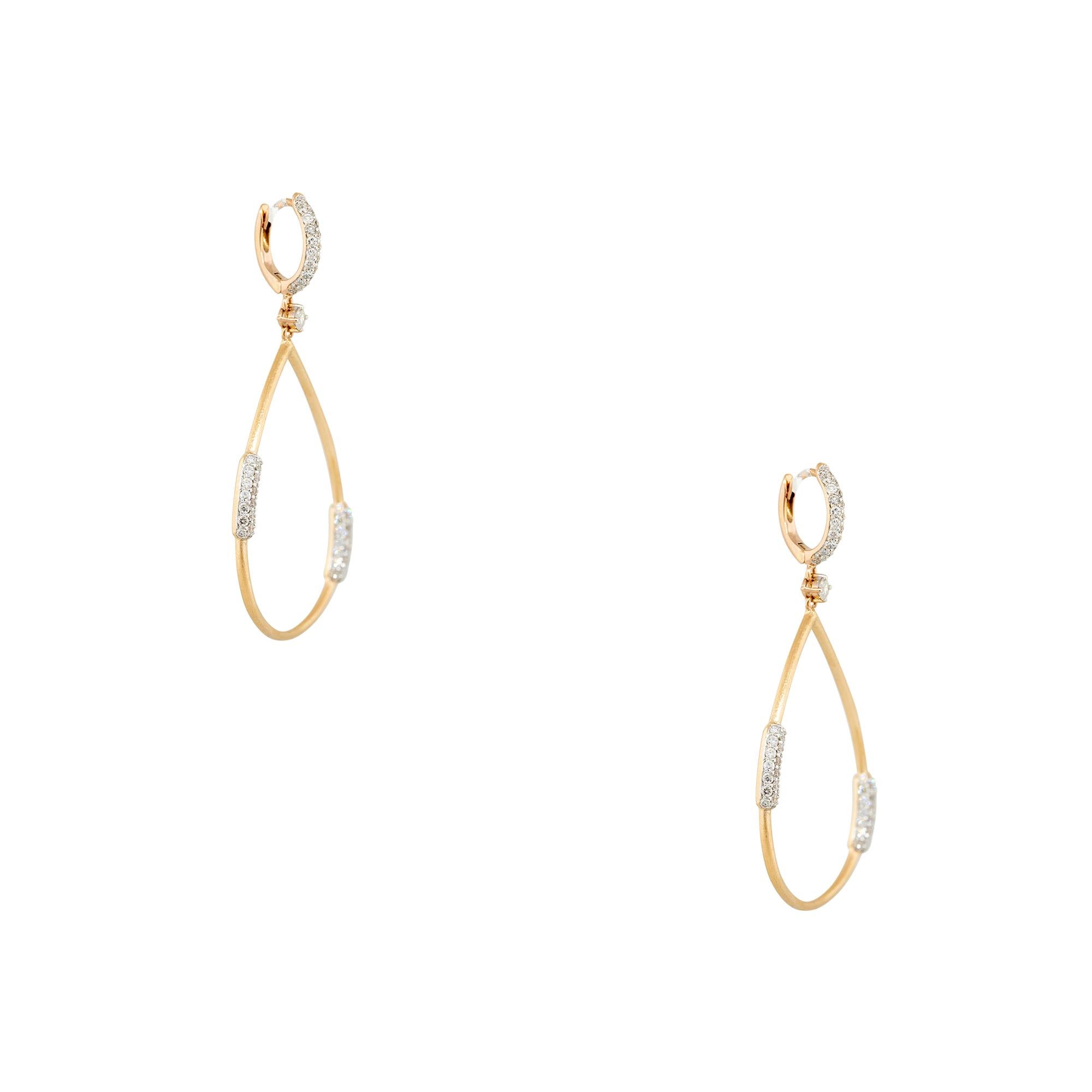18k Rose Gold 0.63ctw Pave Diamond Tear Drop Earrings
Material: 18k Rose Gold
Diamond Details: All diamonds are approximately 0.63ctw of Pave set Round Brilliant Diamonds. Diamonds are approximately G/H in color and approximately SI in