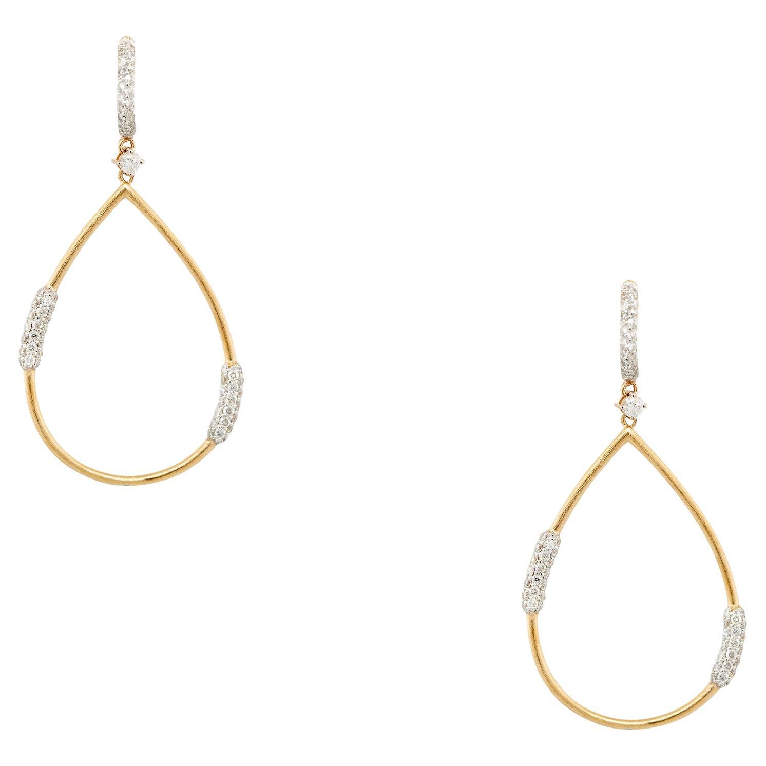 0.63 Carat Pave Diamond Tear Drop Earrings 18 Karat in Stock For Sale