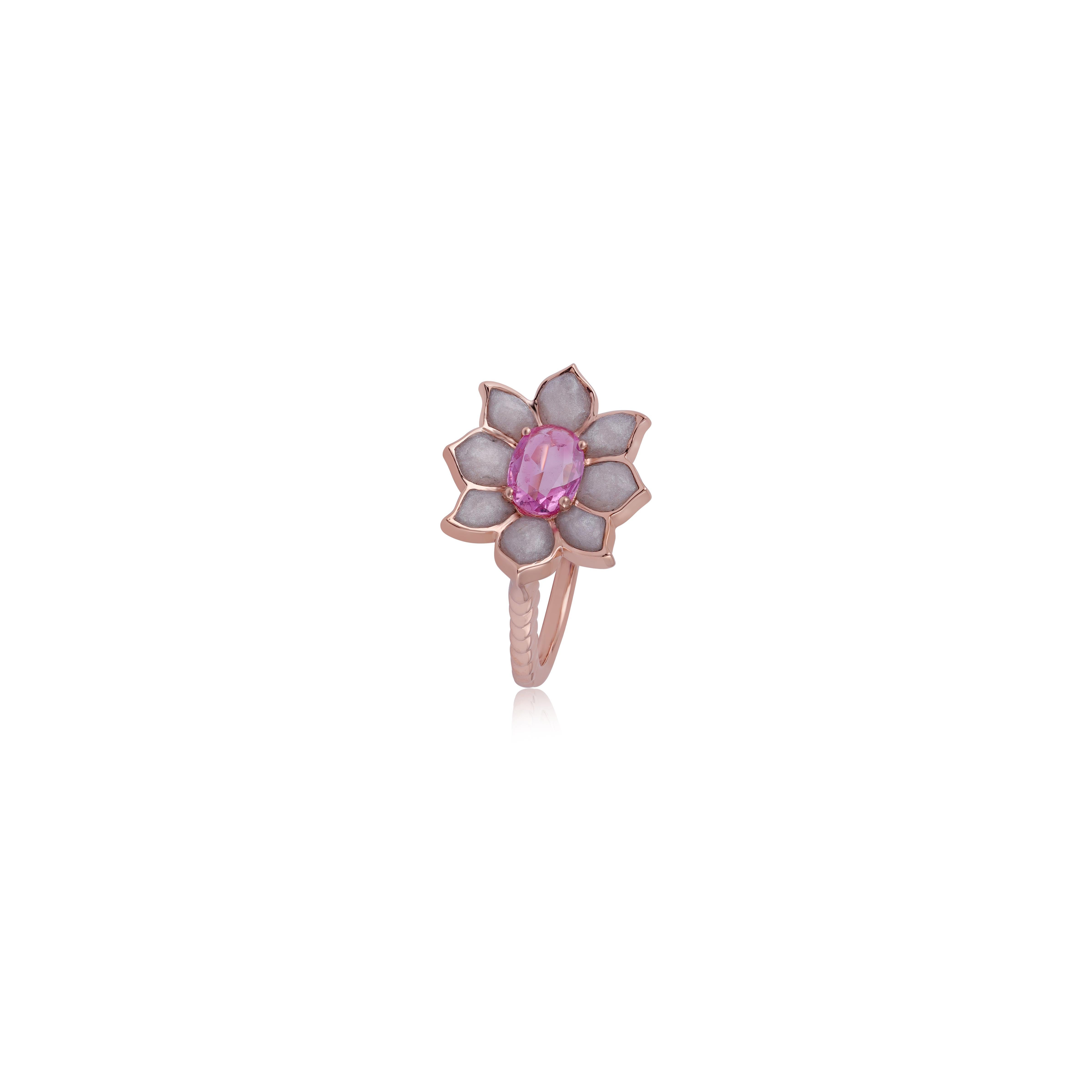 Oval Cut 0.63 Carat Pink Sapphire Louts Rings in 18k Rose Gold For Sale