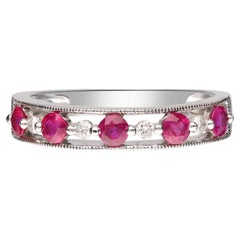 0.63 Carat Round-Cut Ruby with Diamond Accents 14K White Gold Ring
