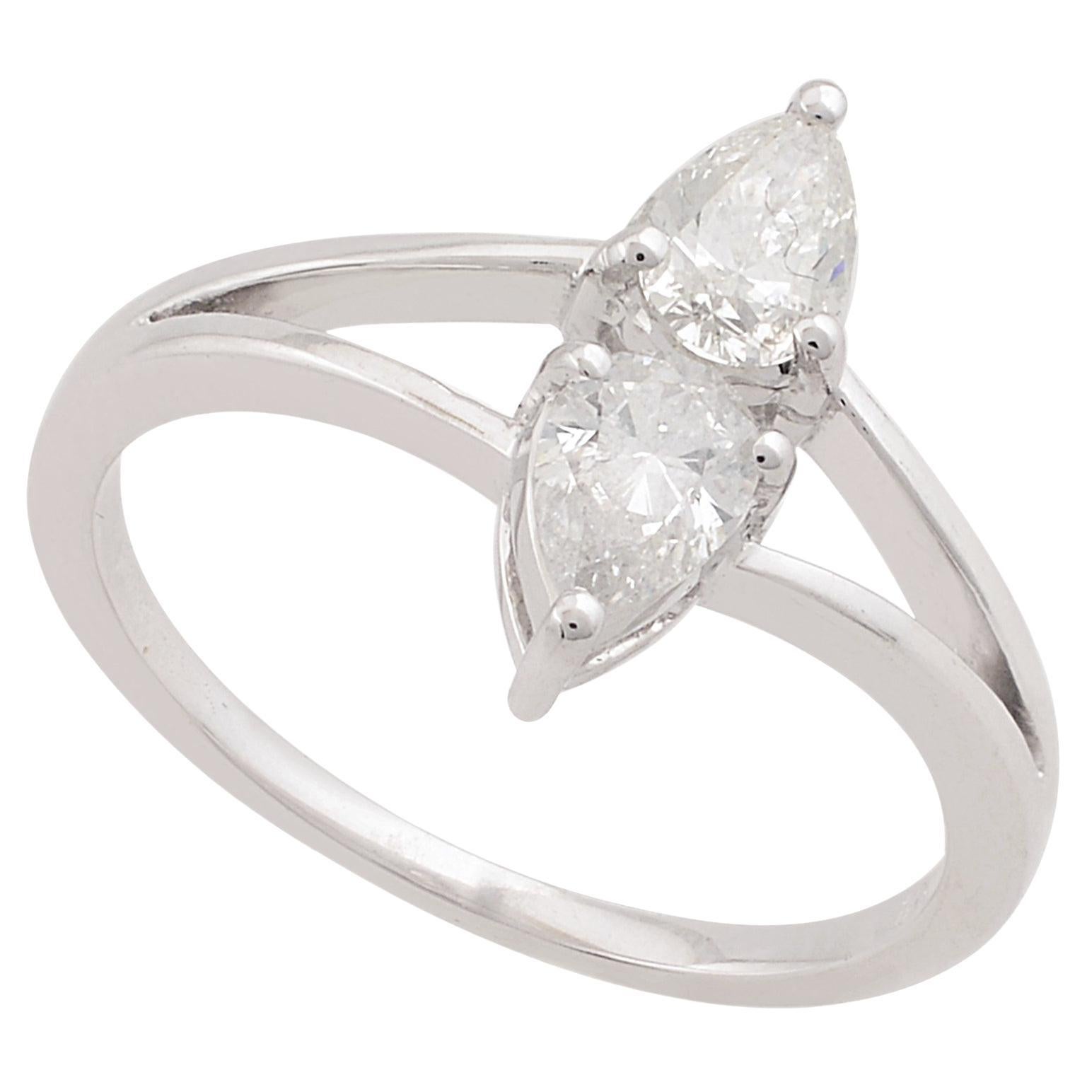0.63 Carat SI Clarity HI Color Pear Shape Diamond Ring 14k White Gold Jewelry