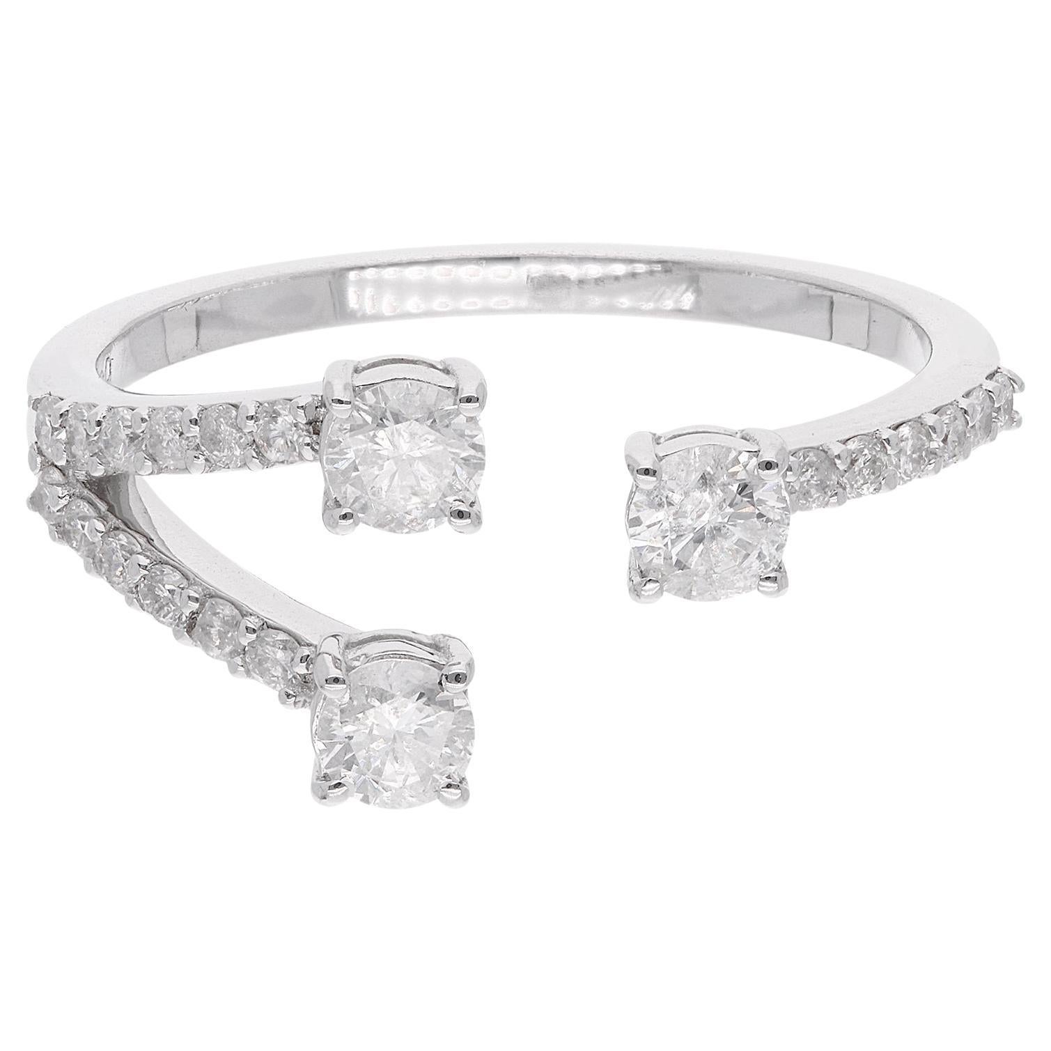 For Sale:  0.63 Carat SI Clarity HI Color Round Diamond Open Ring 14K White Gold Jewelry