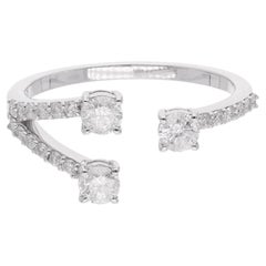0.63 Carat SI Clarity HI Color Round Diamond Open Ring 14K White Gold Jewelry