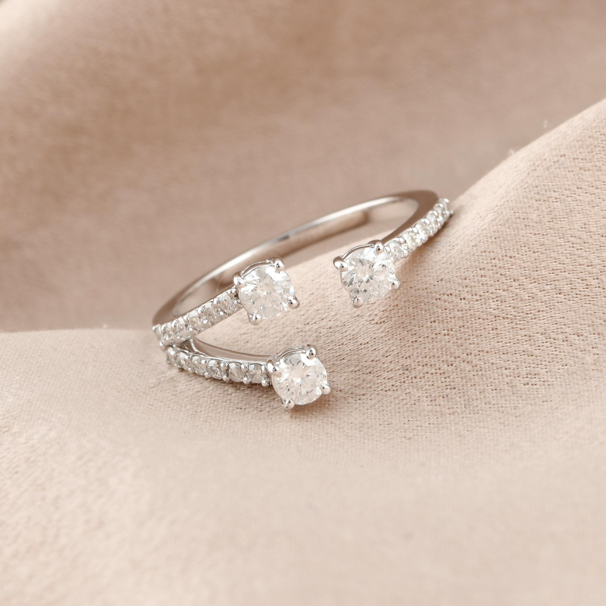 For Sale:  0.63 Carat SI Clarity HI Color Round Diamond Fine Cuff Ring 18 Karat White Gold 4