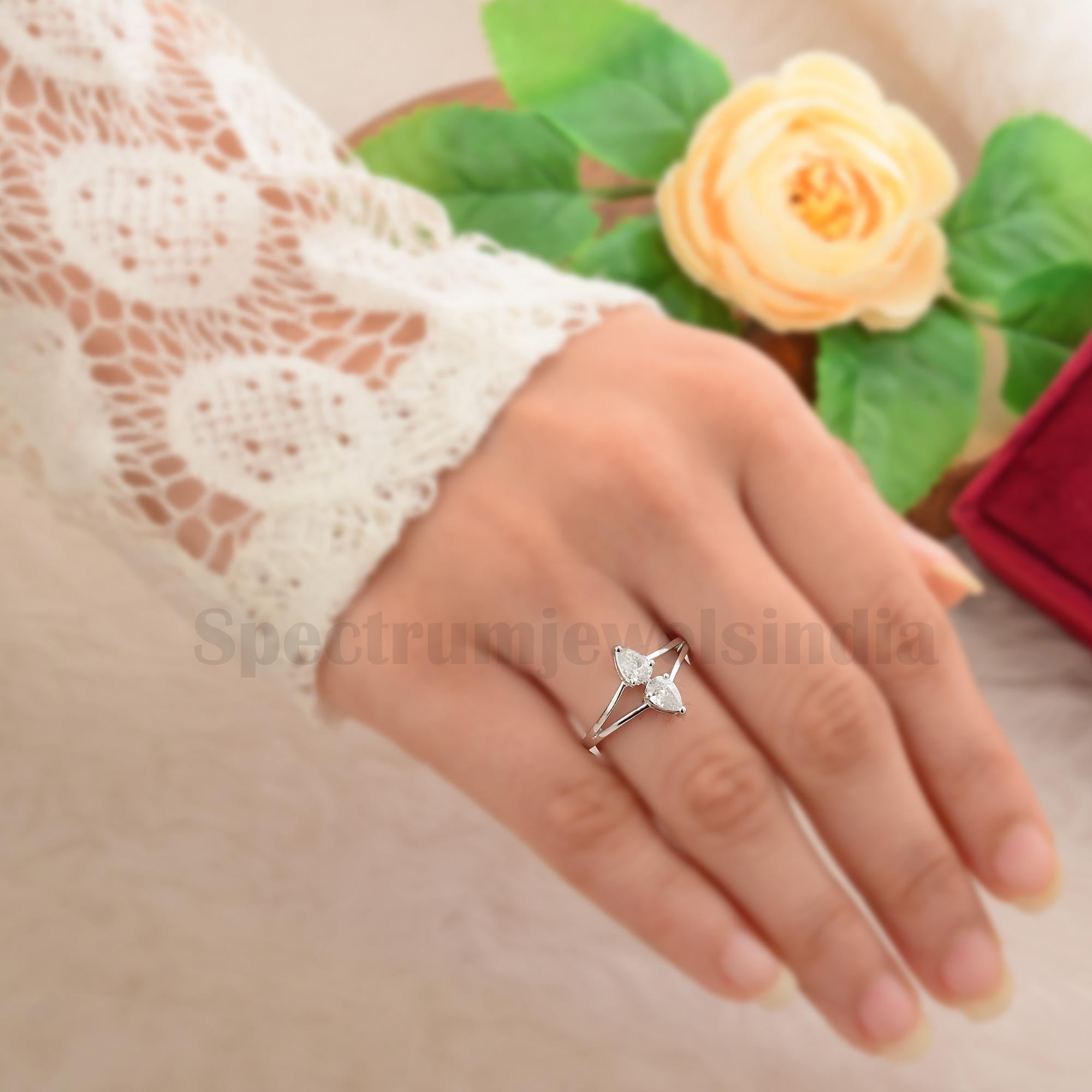 Pear Cut 0.63 Carat SI/H Pear Shape Brilliant Cut Diamond Ring 14k White Gold Jewelry For Sale