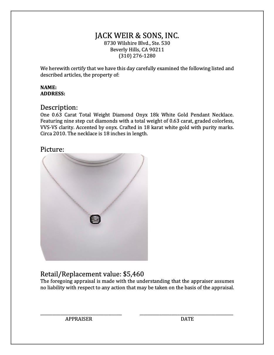 0,63 Karat Gesamtgewicht Diamant Onyx 18k Weißgold Anhänger Halskette im Angebot 2