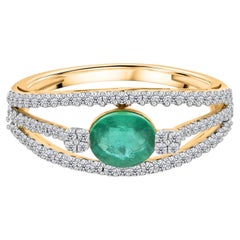 0.63 Carat Zambian Emerald 0.18 Carat SI/H Diamond Ring 14 Karat Yellow Gold