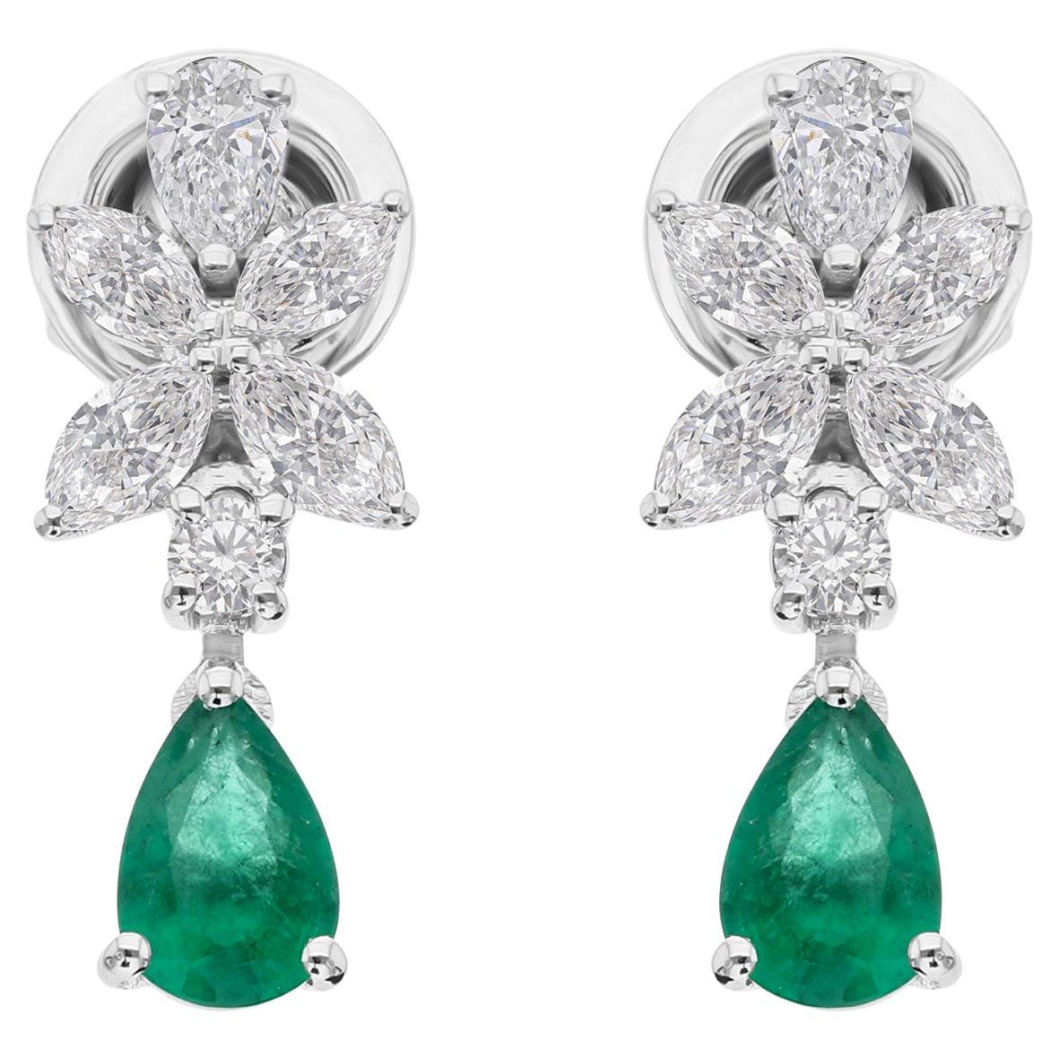 0,63 Karat sambischer Smaragd 0,86 Karat SI/H Diamant Ohrringe 9 Karat Weißgold