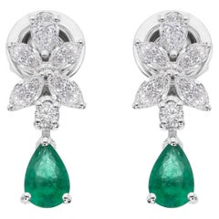 0,63 Karat sambischer Smaragd 0,86 Karat SI/H Diamant Ohrringe 9 Karat Weißgold