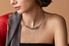 Couture Sculptural Theron Platinum Channel Set Natural White Diamond Necklace