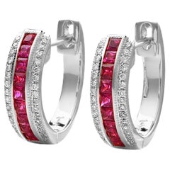 Natural Ruby 0.63 Carats set in 14K White Gold Earrings with Diamonds 