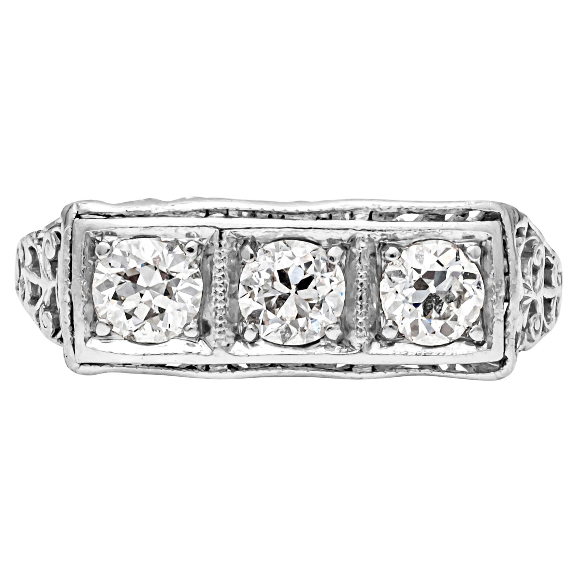 0.63 Carats Total Old European Cut Diamond Antique Style Wedding Band For Sale