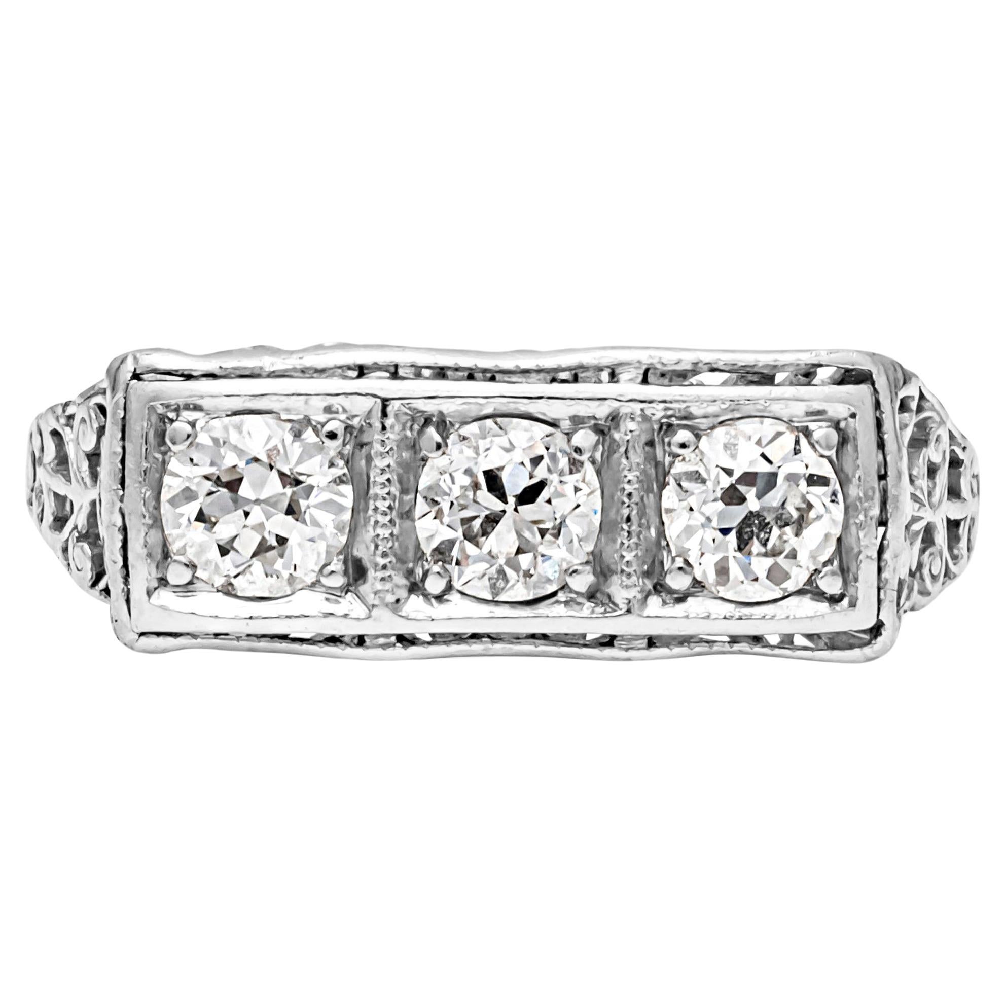 0.63 Carat Total Old European Cut Diamond Antique Style Wedding Band in Platinum