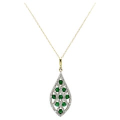 0.63 Ct Emerald 0.12 Ct Diamond 14K Yellow Gold Drop Pendant Necklace