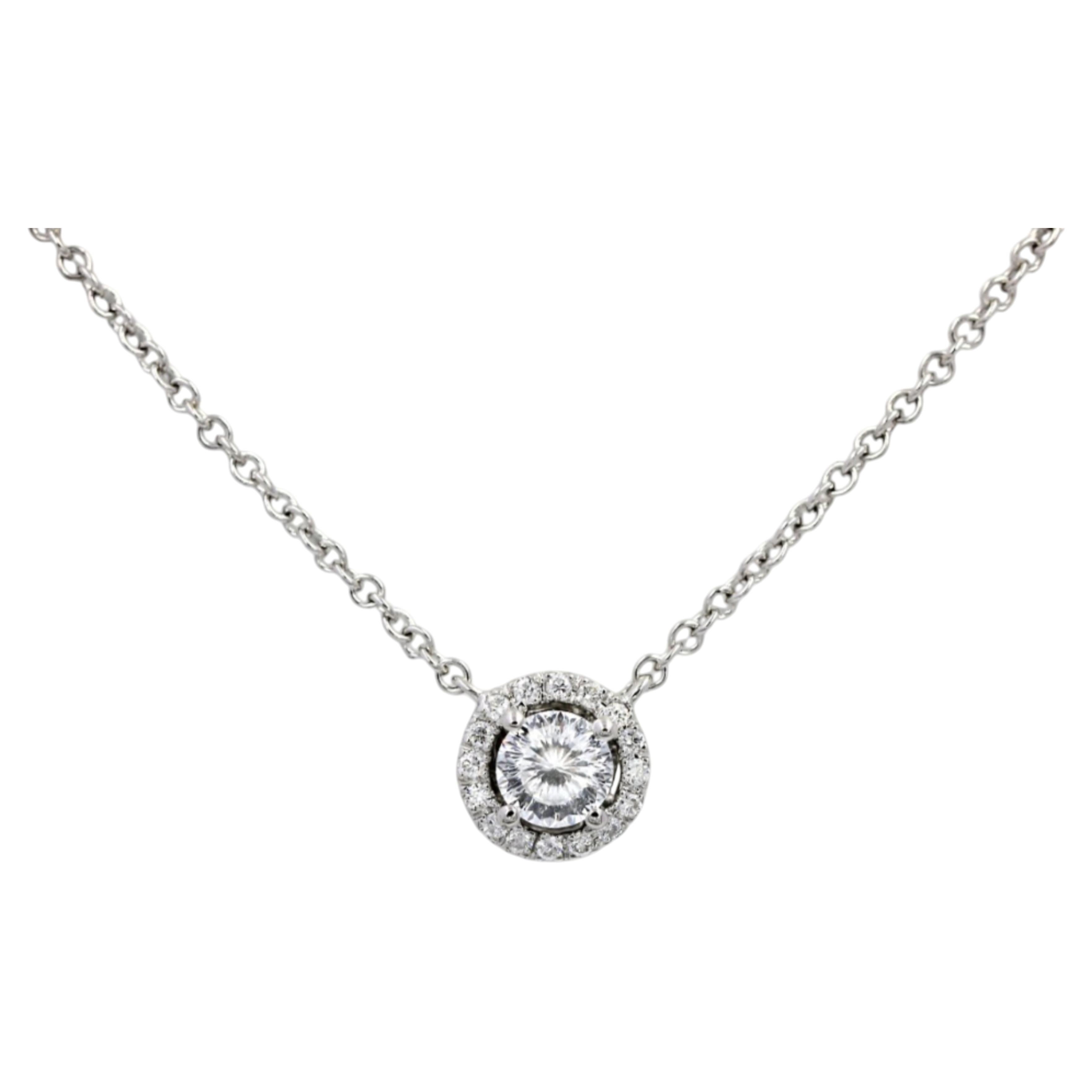 Ciondolo in oro bianco 14K con diamante naturale taglio Brilliante rotondo da 0,63 CT, lunghezza 16 pollici