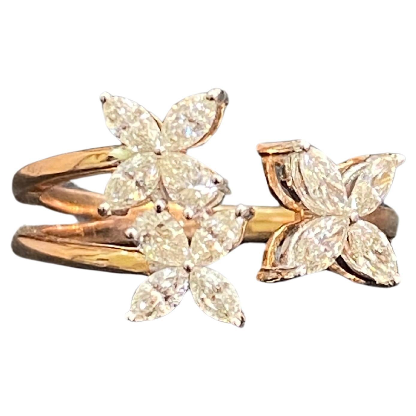 Bague d'anniversaire F/VS1 en or rose 14 carats avec diamants naturels taille poire marquise de 0,63 carat
