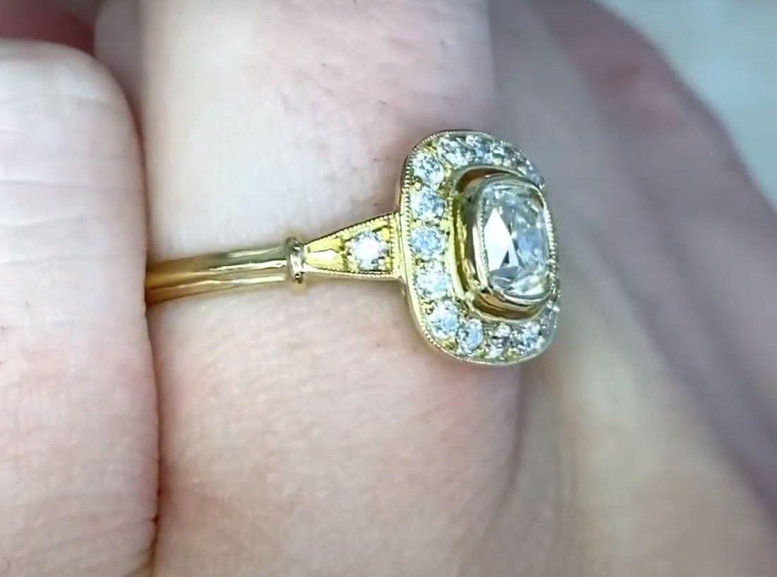 Art Deco 0.63ct Antique Cushion Cut Diamond Engagement Ring, VS1 Clarity, 18k Yellow Gold For Sale
