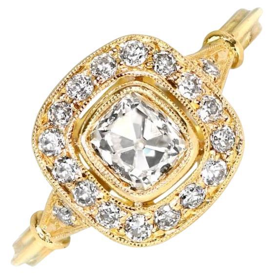 0.63ct Antique Cushion Cut Diamond Engagement Ring, VS1 Clarity, 18k Yellow Gold For Sale