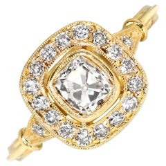 Bague de fiançailles en or jaune 18 carats avec diamant taille coussin ancienne de 0,63 carat, pureté VS1