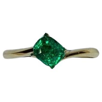 0.63ct Green Emerald Solitaire Engagement Ring In 18ct Yellow Gold For Sale