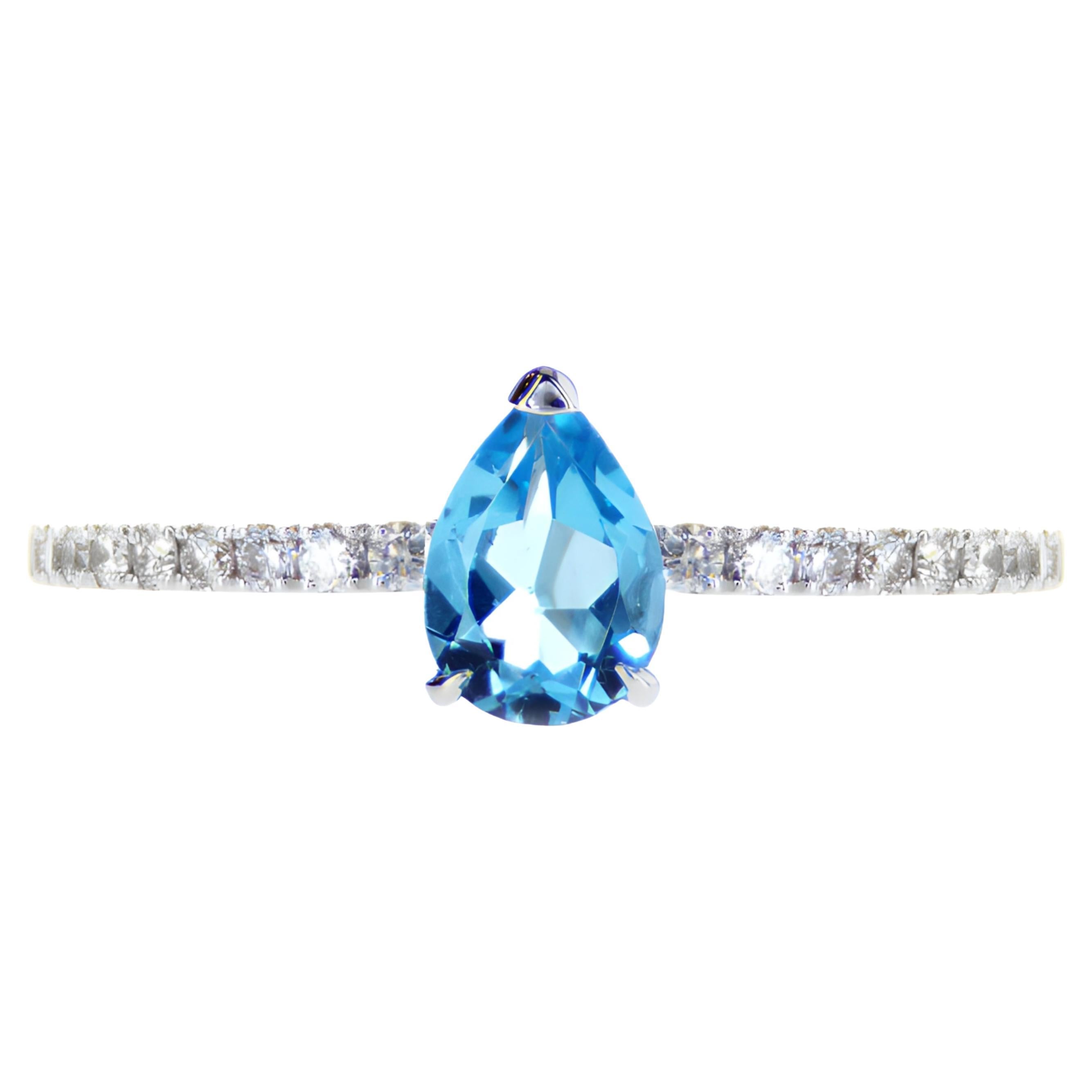 0.63Ct Natural Pear Shape Blue Topaz and diamonds ring For Sale at 1stDibs
