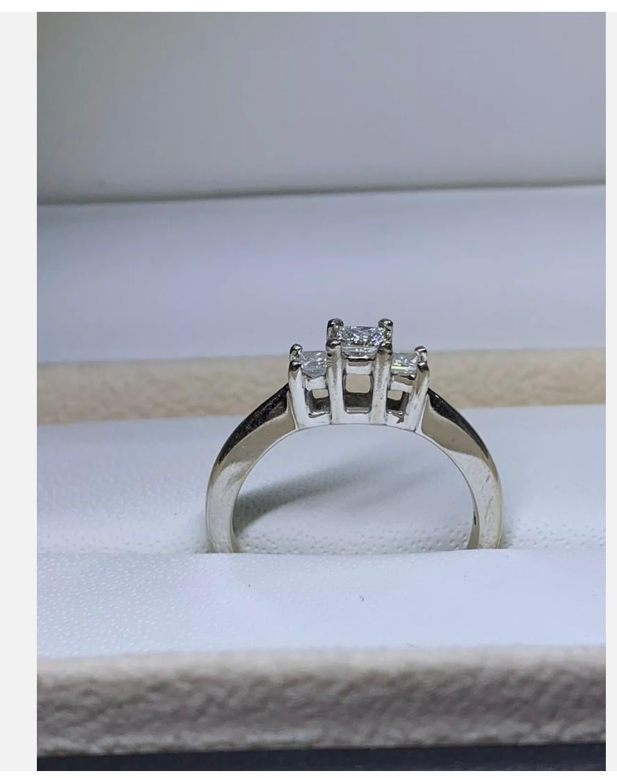 Princess Cut 0.63ct Princess Diamond Trilogy Engagement Ring In 18ct White Gold For Sale