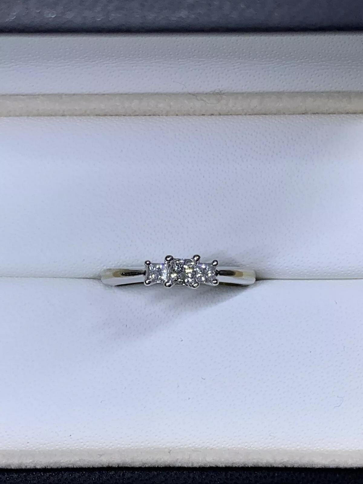 0.63ct Princess Diamond Trilogy Engagement Ring In 18ct White Gold