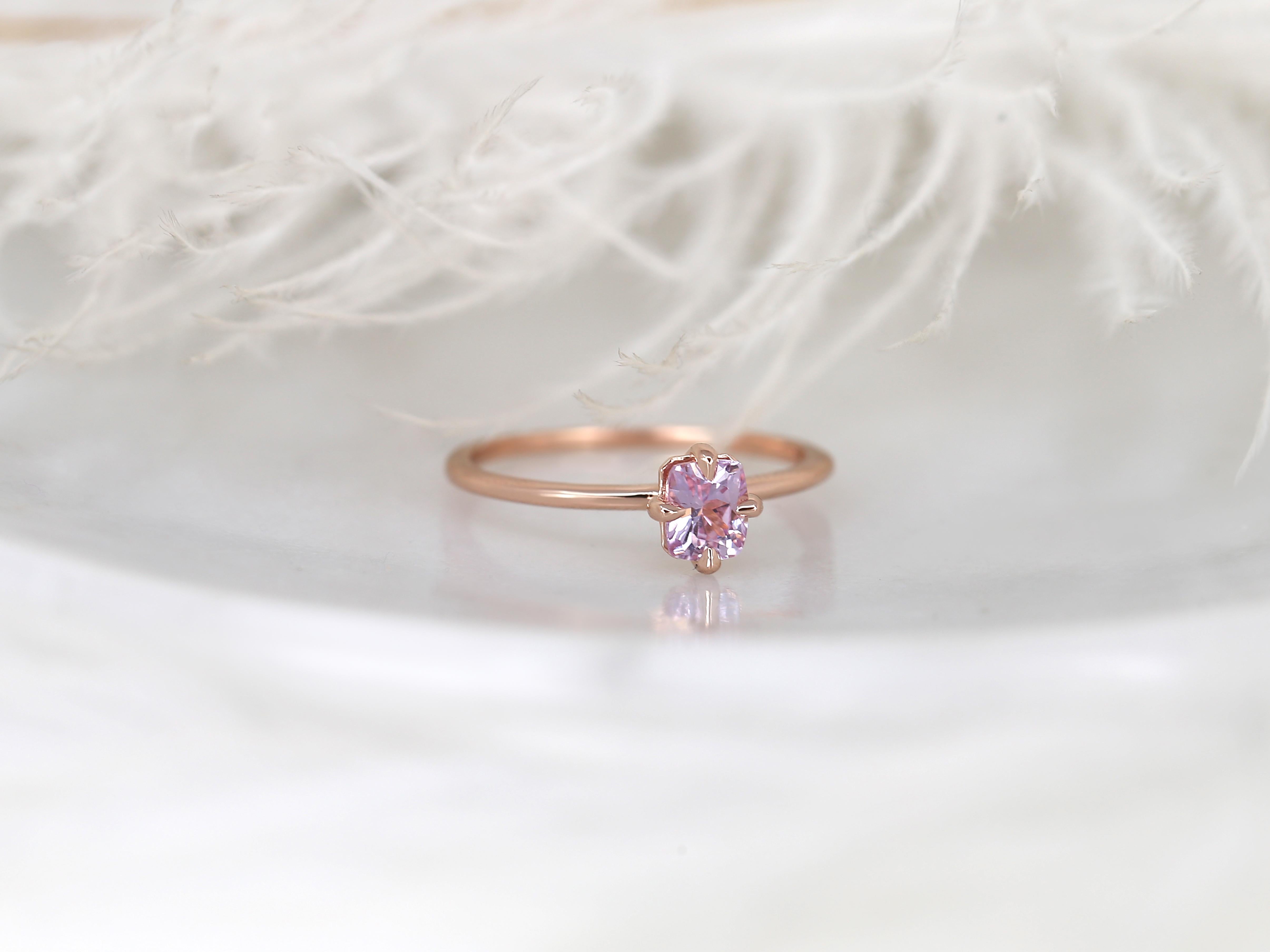 0.63ct Ready to Ship Rita 14kt Gold Blush Sapphire Radiant Solitaire Ring en vente 4