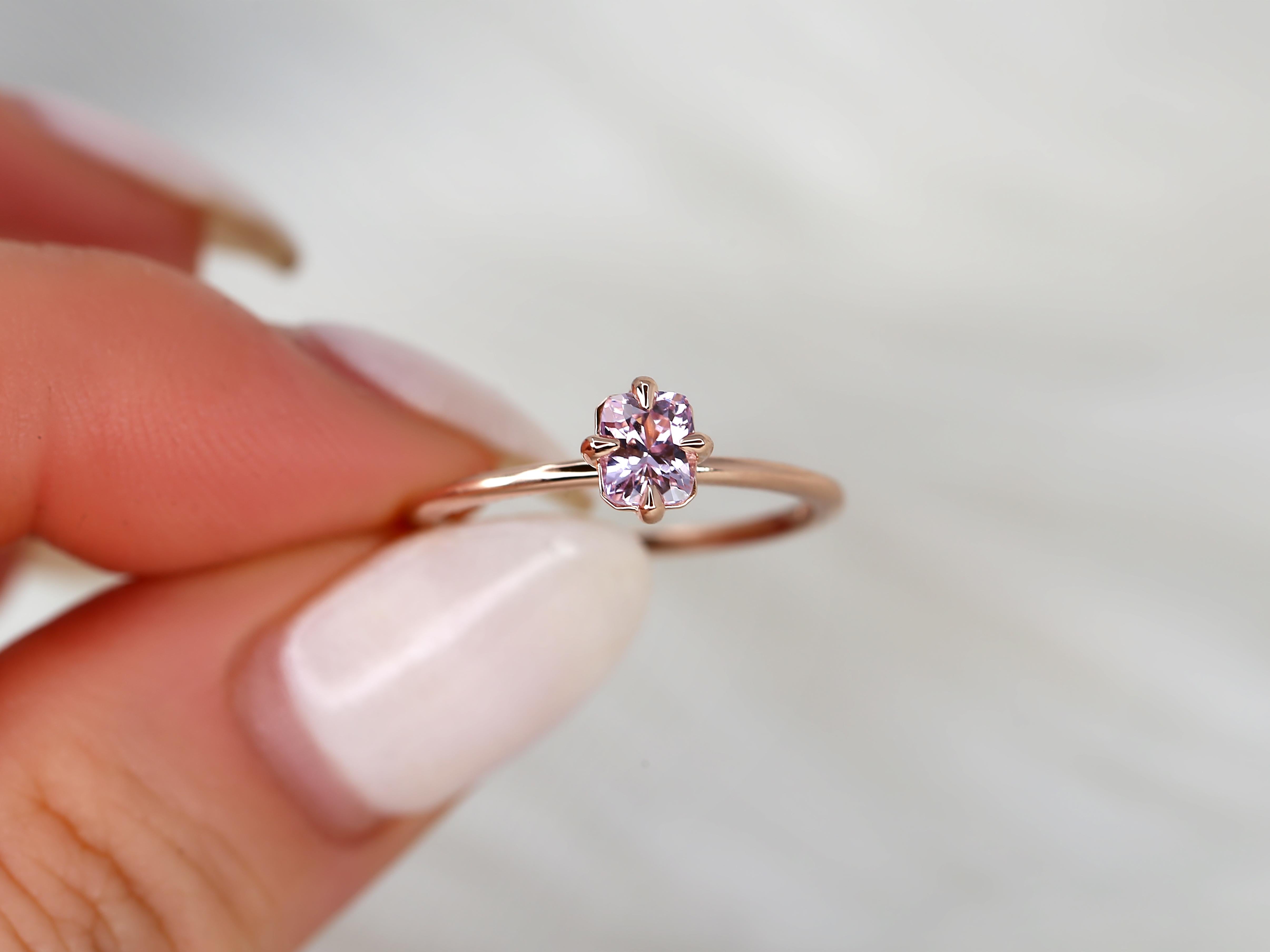 0.63ct Ready to Ship Rita 14kt Gold Blush Sapphire Radiant Solitaire Ring In New Condition For Sale In Chicago, IL