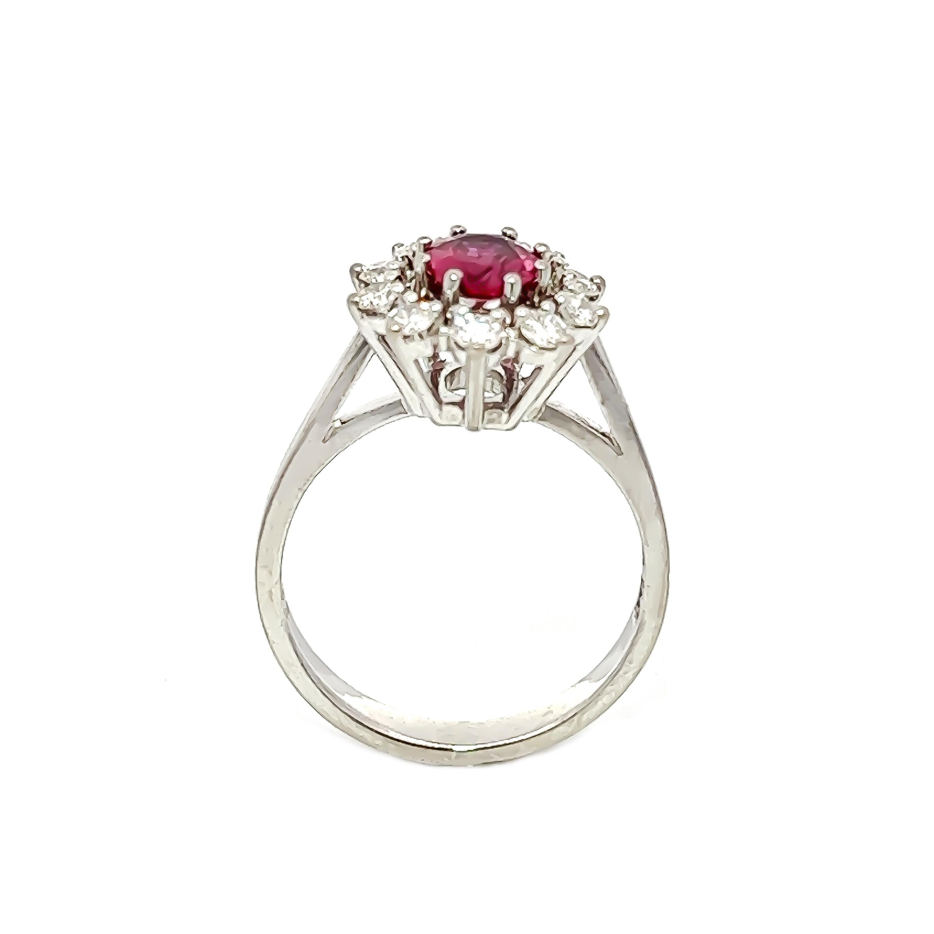 The stunning 18K white gold bandicent 0.33CT ruby at its center, elegantly encircled by 0.30CT of sparkling diamonds. boasts a magnif