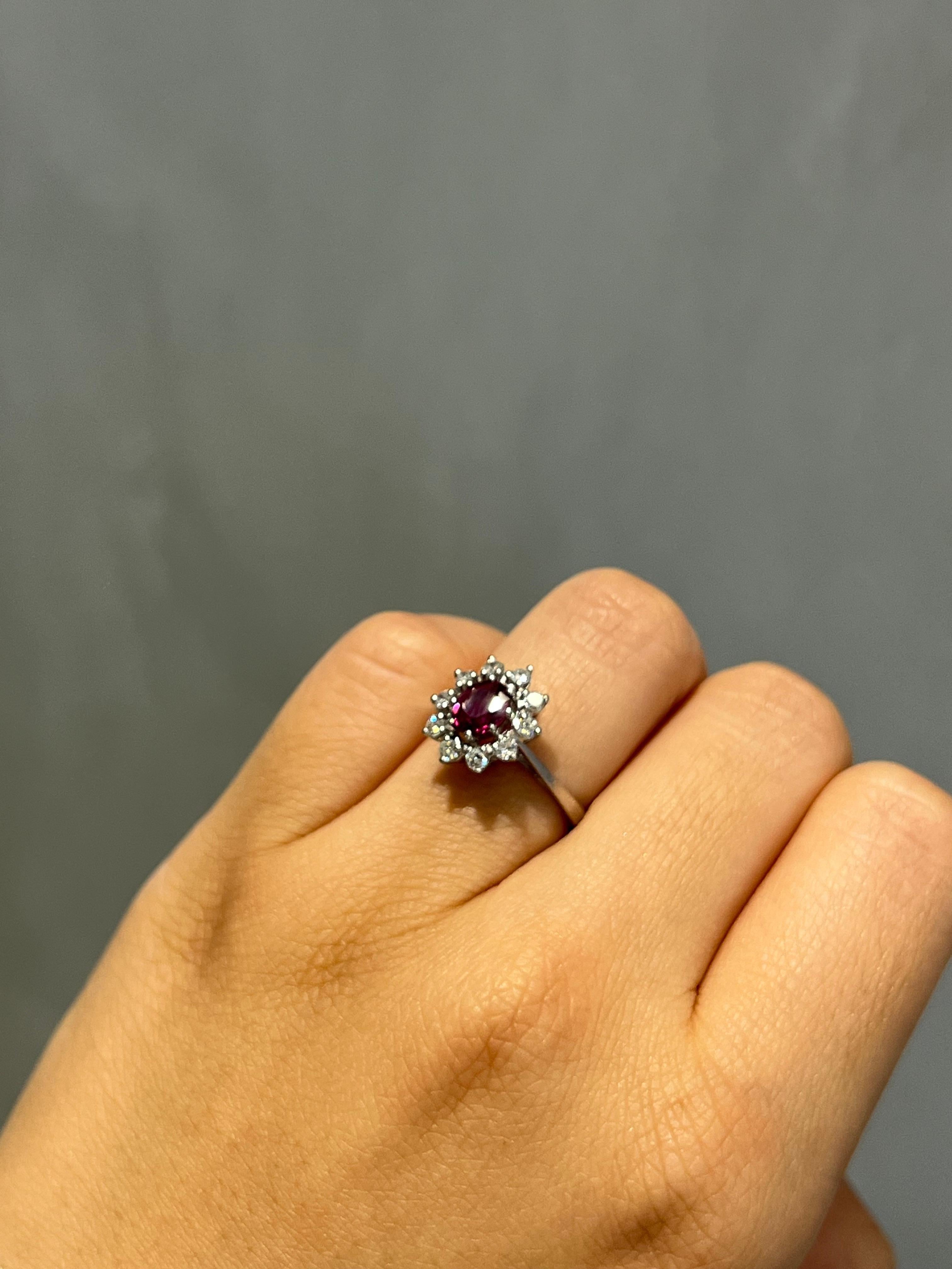 0.63CT Total Weight Ruby and Diamonds setn in 18K White Gold For Sale 3