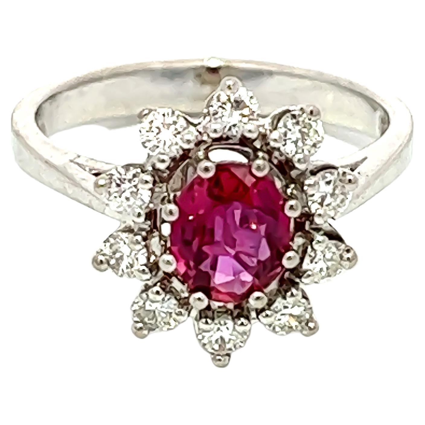 0.63CT Total Weight Ruby and Diamonds setn in 18K White Gold For Sale