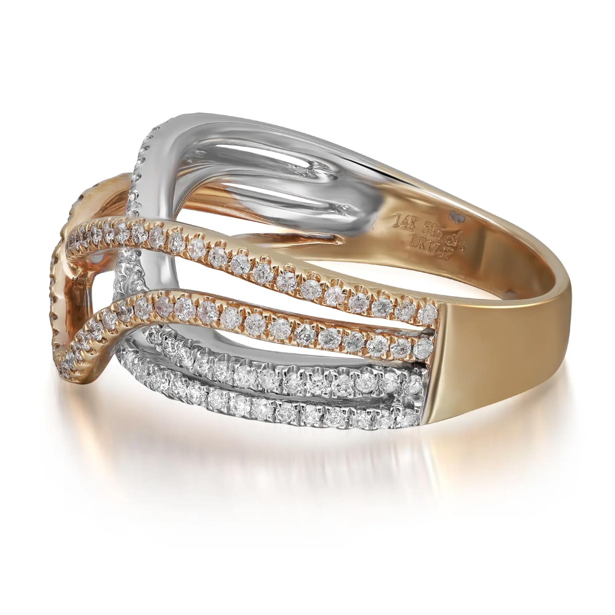 Modern 0.63Ctw Prong Set Round Diamond Ladies Cocktail Ring 14K Yellow Gold Size 7.5 For Sale