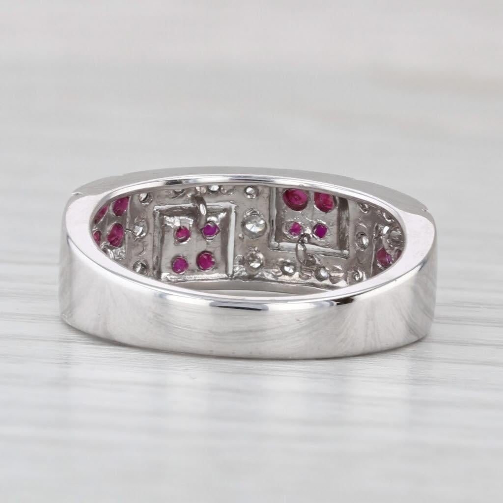 Round Cut 0.63ctw Ruby Diamond Ring 14k White Gold Size 7 Stackable Band For Sale