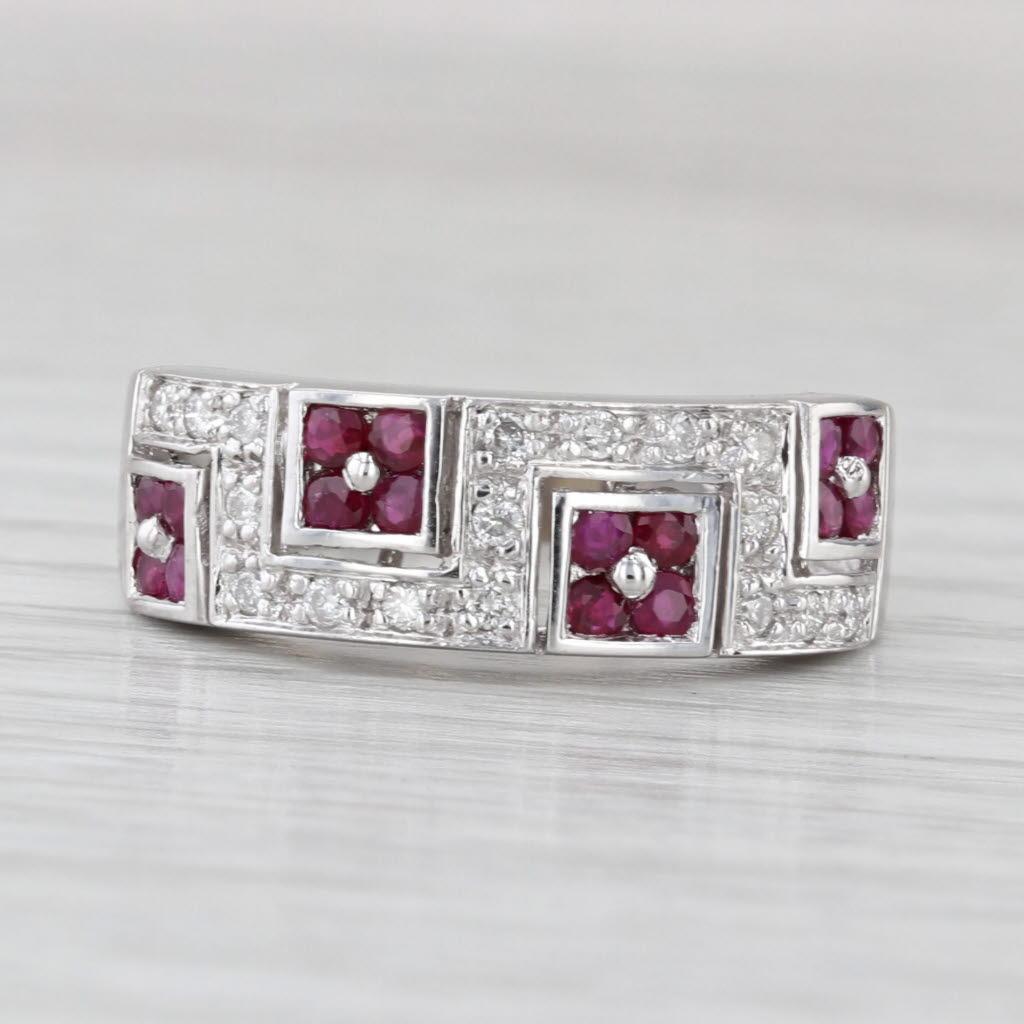 0.63ctw Ruby Diamond Ring 14k White Gold Size 7 Stackable Band In Good Condition For Sale In McLeansville, NC