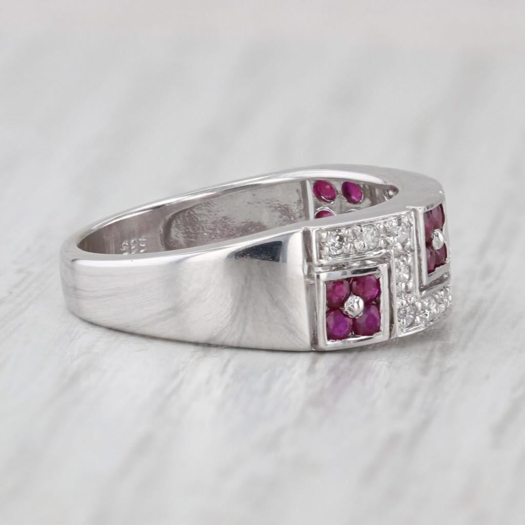 Women's or Men's 0.63ctw Ruby Diamond Ring 14k White Gold Size 7 Stackable Band For Sale