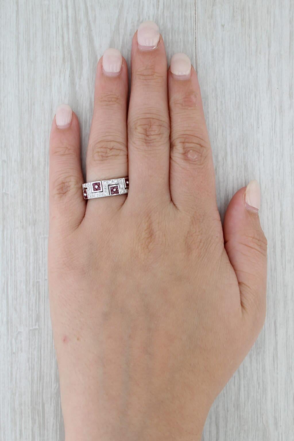 0.63ctw Ruby Diamond Ring 14k White Gold Size 7 Stackable Band For Sale 3