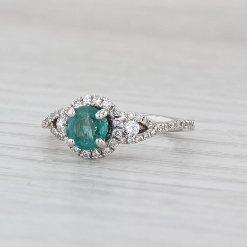 da uomo o donna Anello aureolato con diamante smeraldo S Kashi da 0,63ctw in oro bianco 14k misura 3,5 Fidanzamento in vendita
