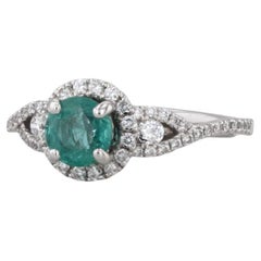 0.63ctw S Kashi Emerald Diamond Halo Ring 14k White Gold Size 3.5 Engagement