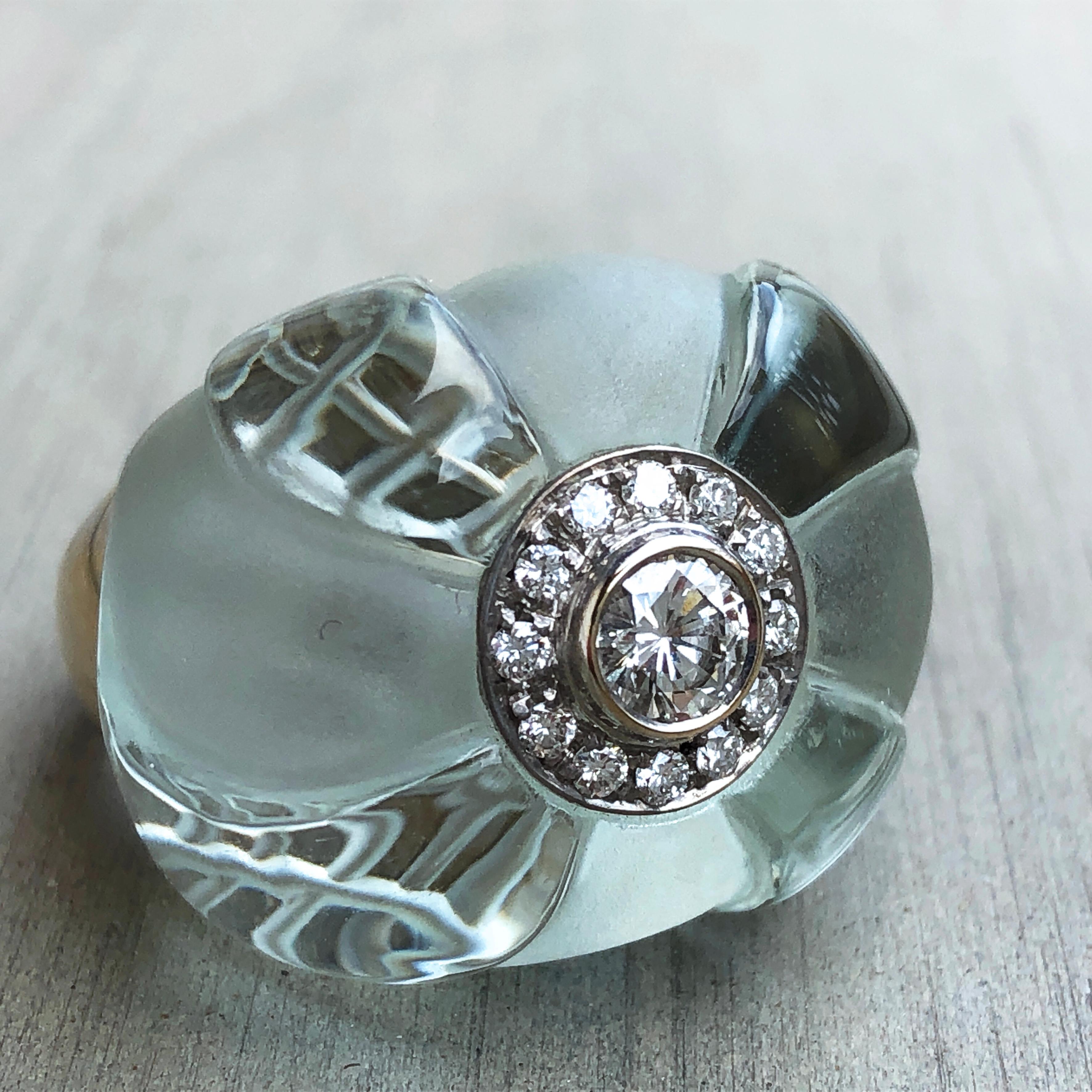 Contemporary Berca 0.63Kt Diamond 60Kt Natural Hand Inlaid Hand Engraved Aquamarine Ring