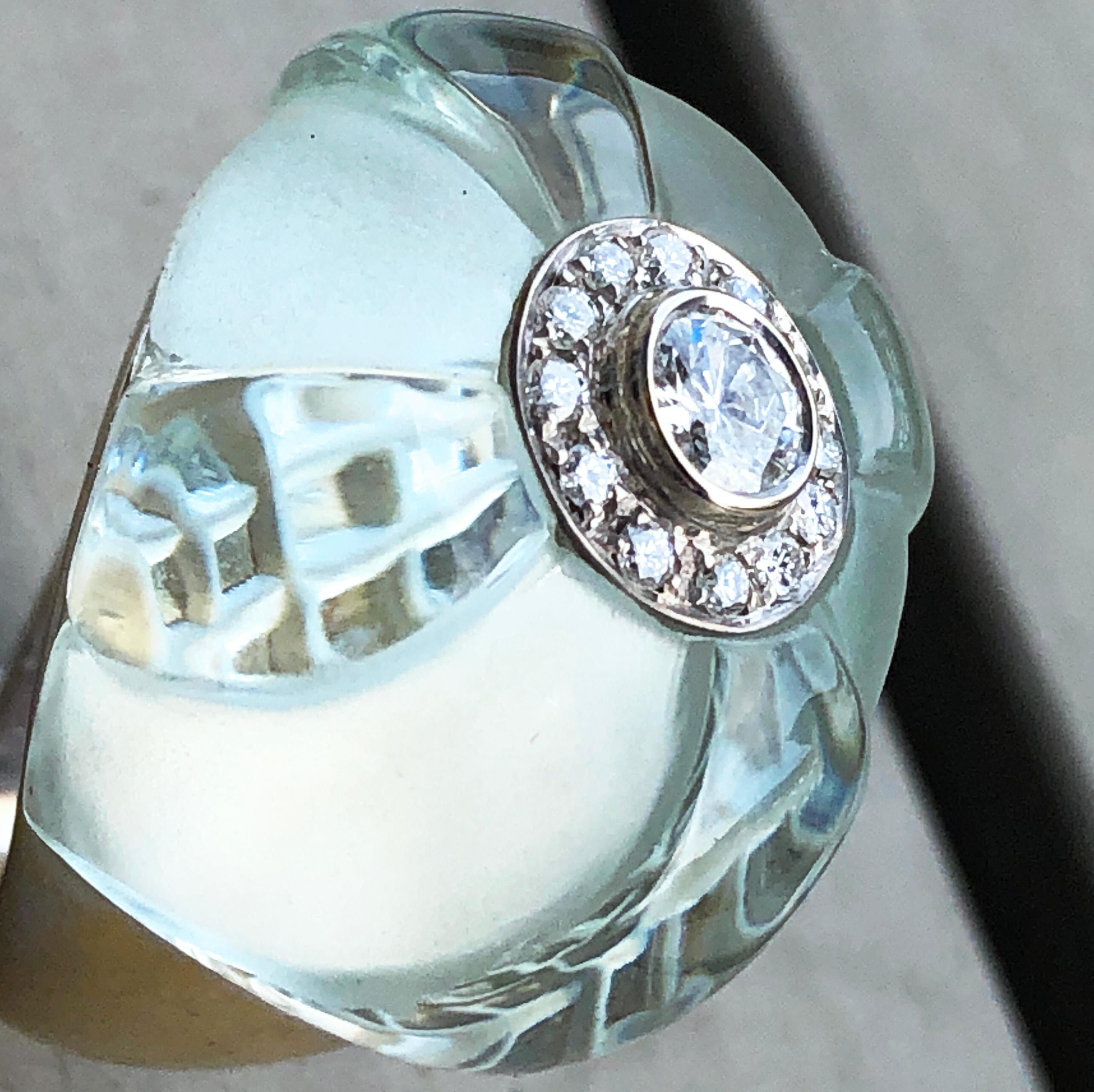 Brilliant Cut Berca 0.63Kt Diamond 60Kt Natural Hand Inlaid Hand Engraved Aquamarine Ring