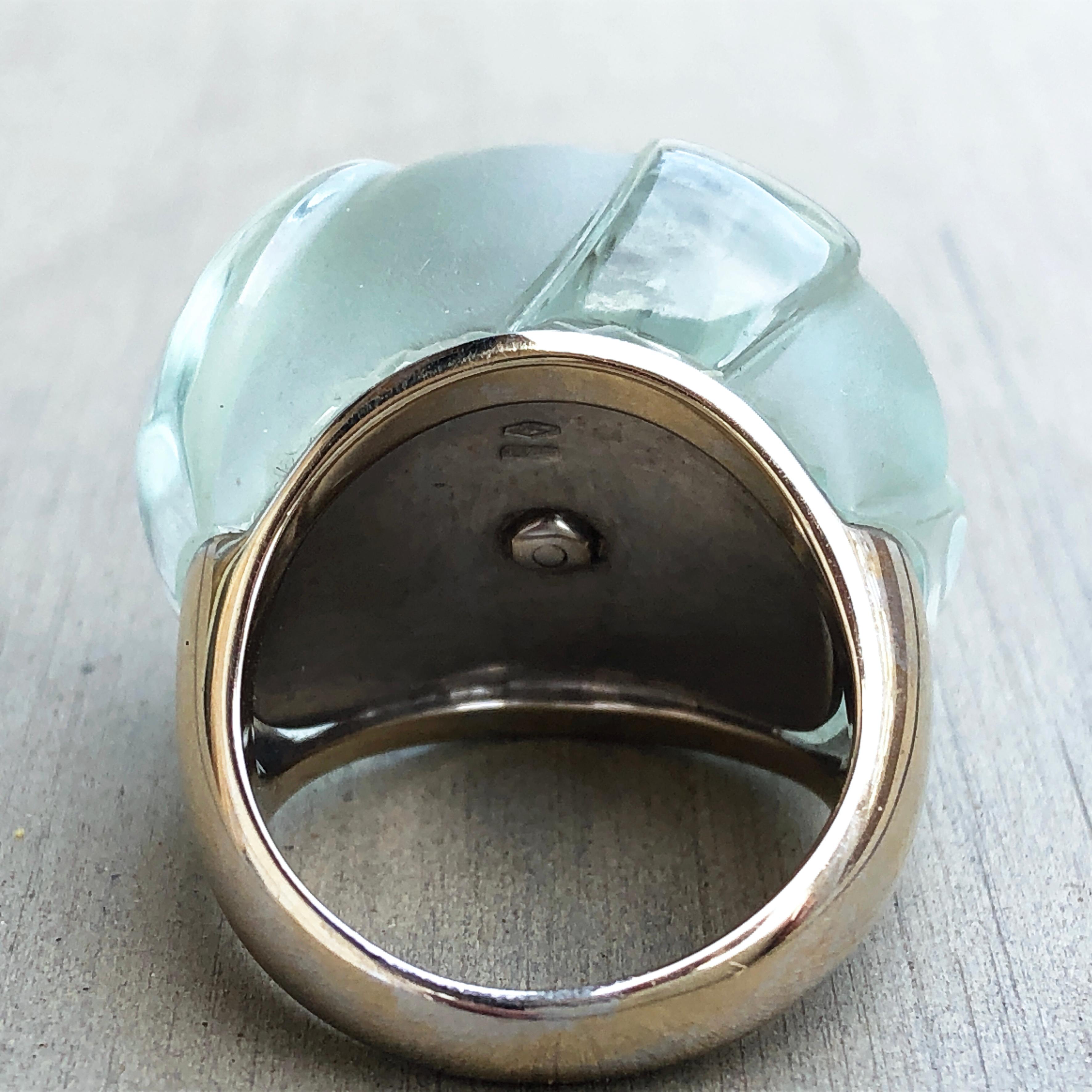Berca 0.63Kt Diamond 60Kt Natural Hand Inlaid Hand Engraved Aquamarine Ring 1