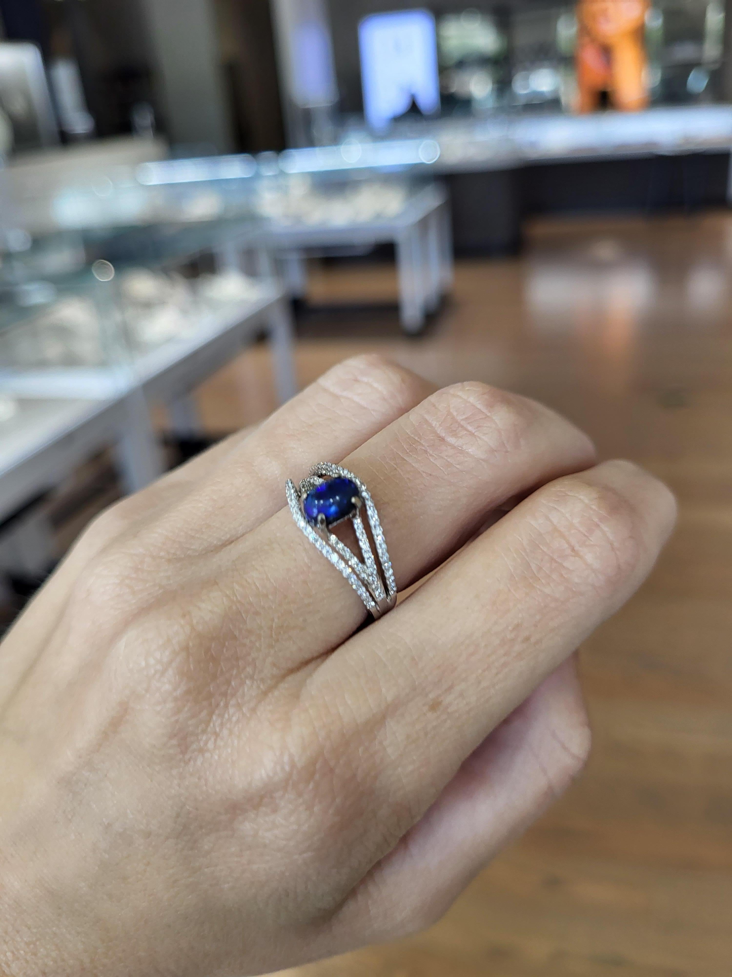0.64 Carat Australian Black Opal and Diamond Ring For Sale 8