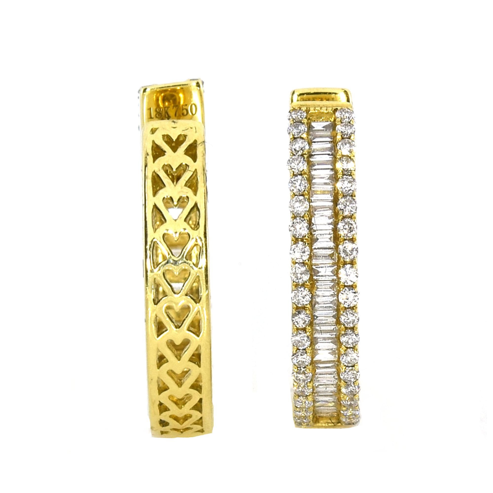 0,64 Karat Baguette-Diamant-Ohrringe aus Gelbgold (Baguette-Treppenschliff) im Angebot